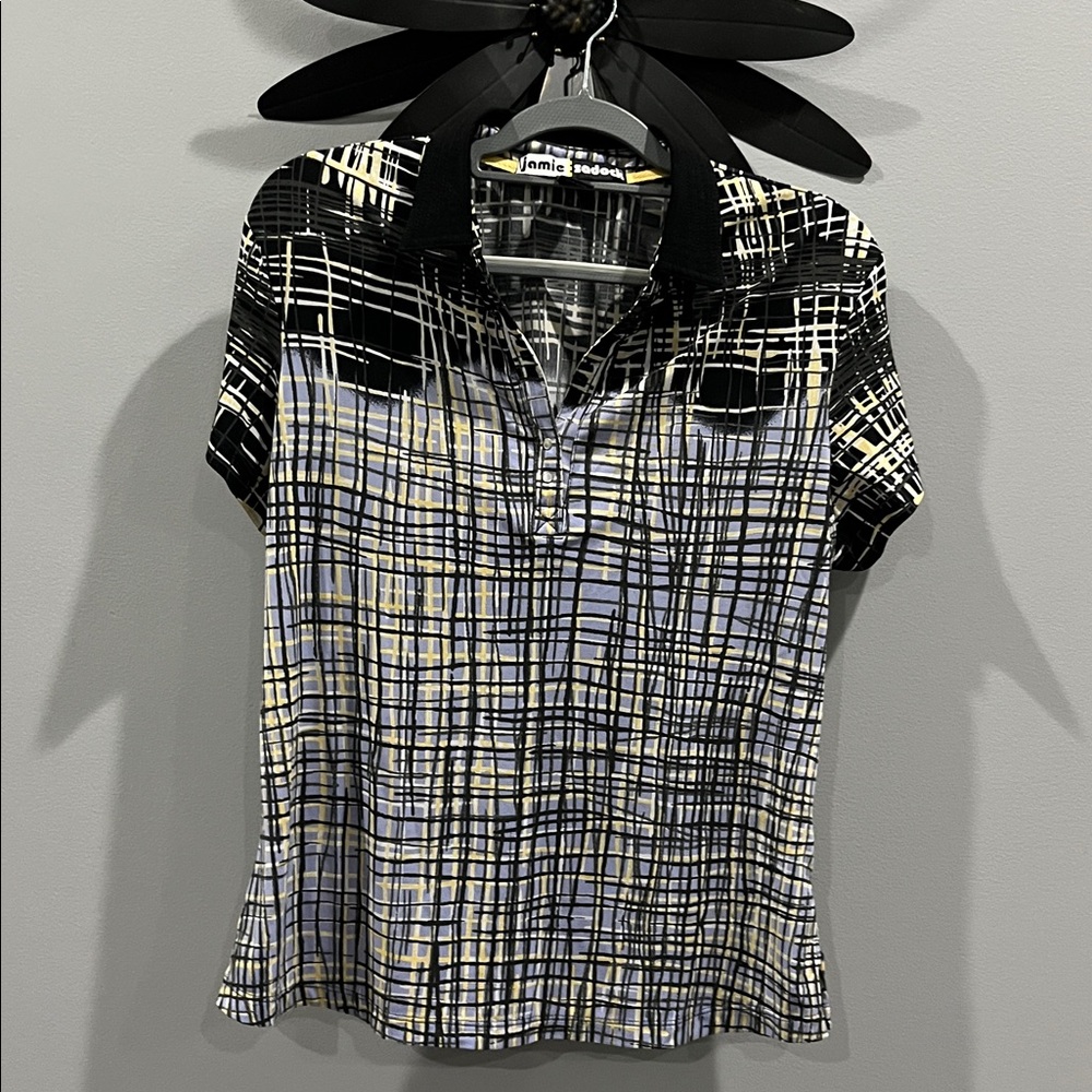 Jamie Sadock Women's Abstract Black and White Button Down Shirt Size Large